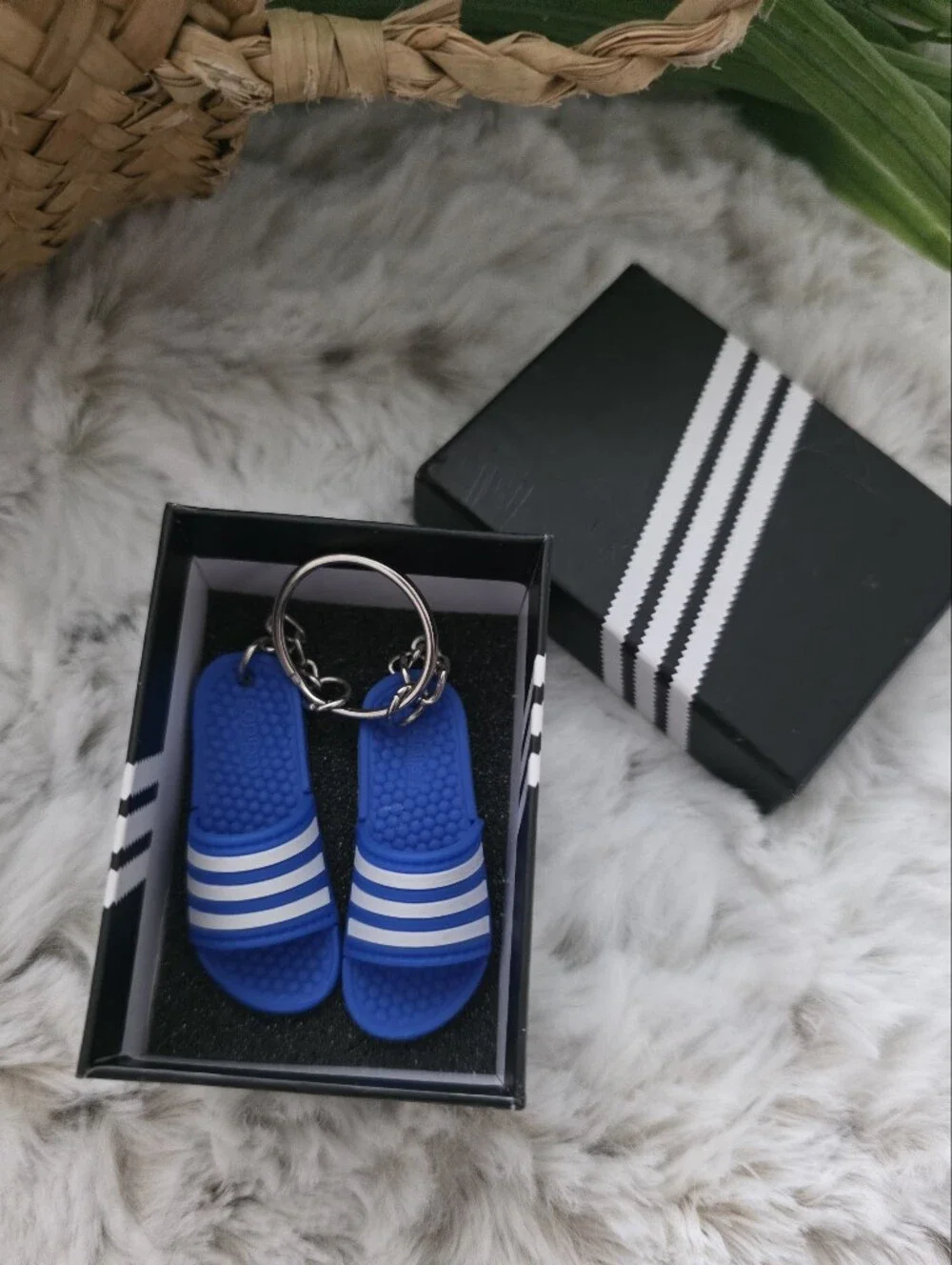 adidas Blue Mini Slide Sandal Keychain for Men